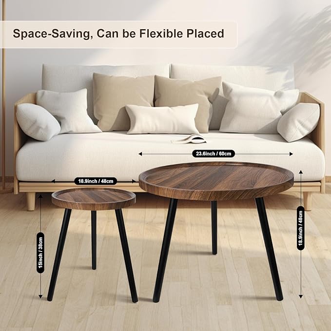 Nesting Coffee Table Set of 2, Modern Round Coffee Tables Nesting Side Table Set - Image 5