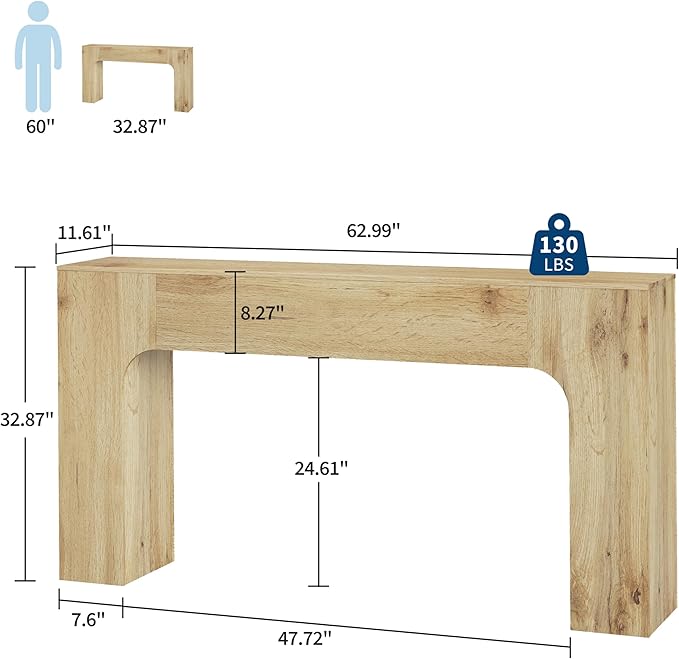 63 Inch Farmhouse Long Console Table, Wooden Sofa Table - Image 3