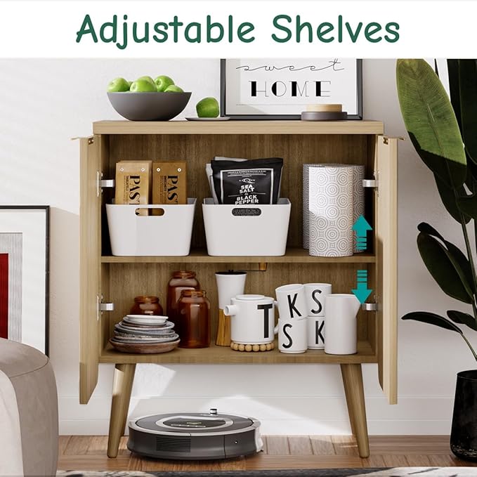 23.6" Sideboard Cabinet with 2 Doors, Modern Buffet Cabinet with Adjustable - Image 3