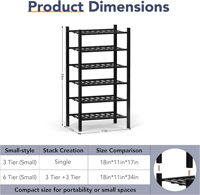 Haddockway small 6 Tier Bamboo Shoe Rack Storage Organizer, Small Space - Image 3
