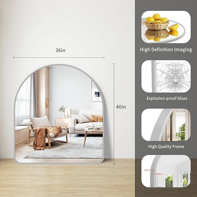 FORBATH Large Arched Wall Mirror 40x36 Inch, Arched Mirror - Image 7