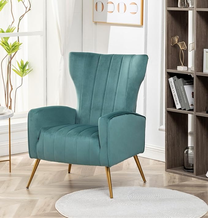 Container Furniture Direct Modern Velvet Accent Chair, Channel Tufted Bedroom - Image 7