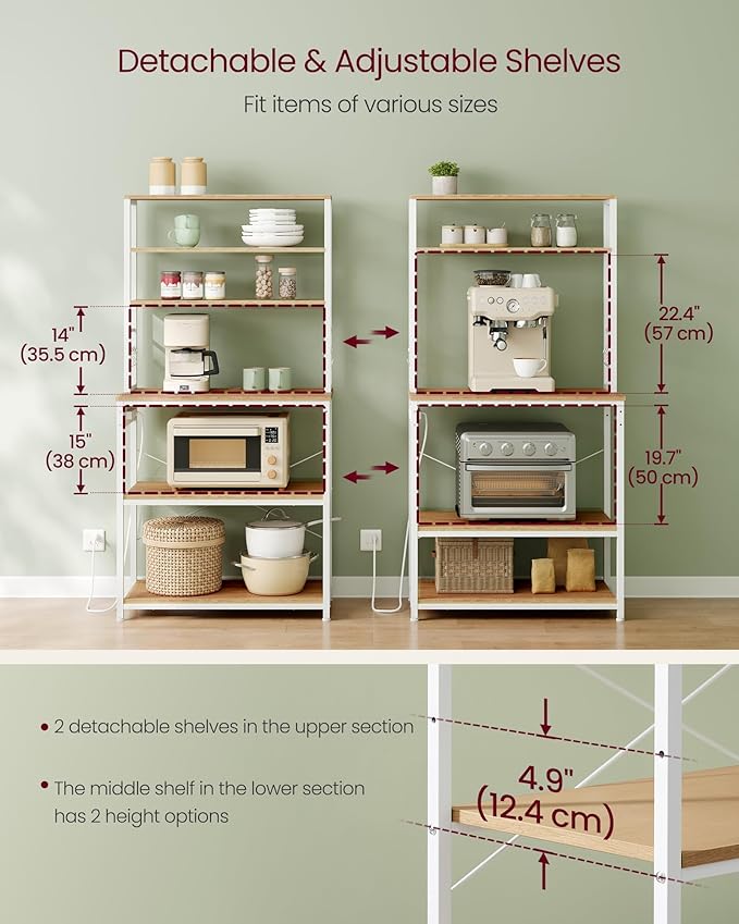 VASAGLE Bakers Rack with Power Outlet, 31.5 Inches Coffee Bar - Image 3