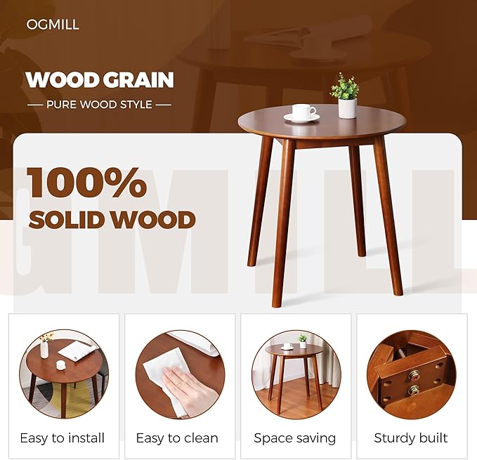 28.3" Small Round Dining Table for 2, Wooden Space-Saving Kitchen Dinner Table - Image 4