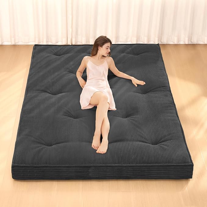 Japanese Floor Mattress, Corduroy Foldable Mattress Pad Roll Up Tatami Mat by NLDDTrailblazersTreasures