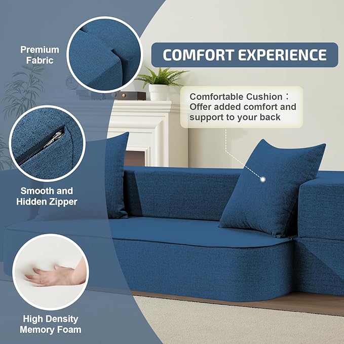 2-in-1 Folding Sofa Bed with Pillows - Image 4