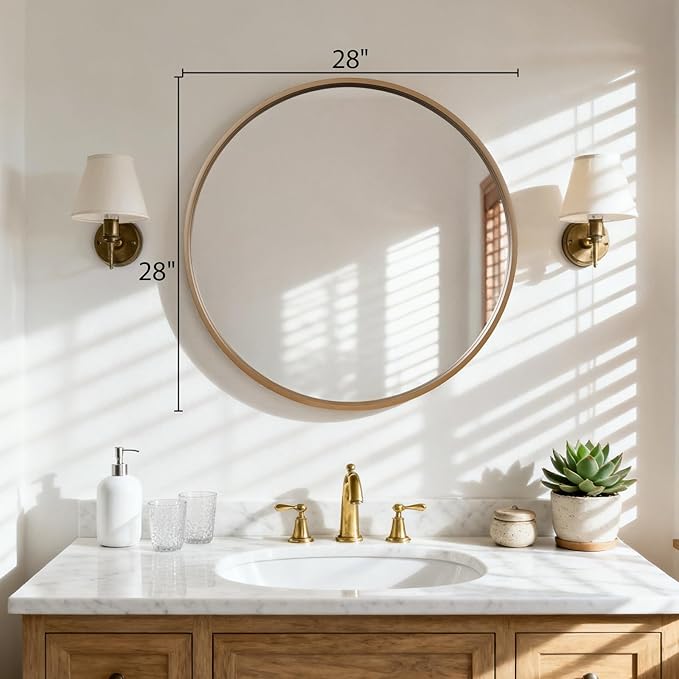 HOMECOOKIN Round Wood Mirror 28 inch Circle Wall Mirror - Image 6