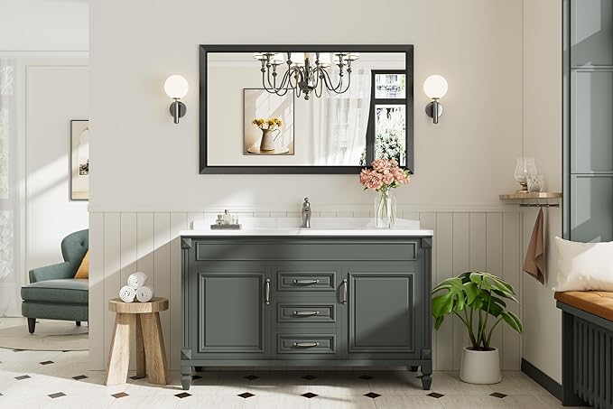 50x30 Inch Black Bathroom Mirror - Image 9