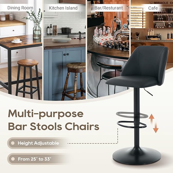 COLAMY Bar Stools Set of 6, Modern Swivel Bar Chairs, Adjustable PU Leather - Image 11