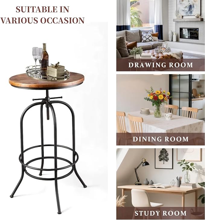 Industrial Bar Table Height Adjustable 37.4-45.3inch Vintage Swivel Pub Tables - Image 3