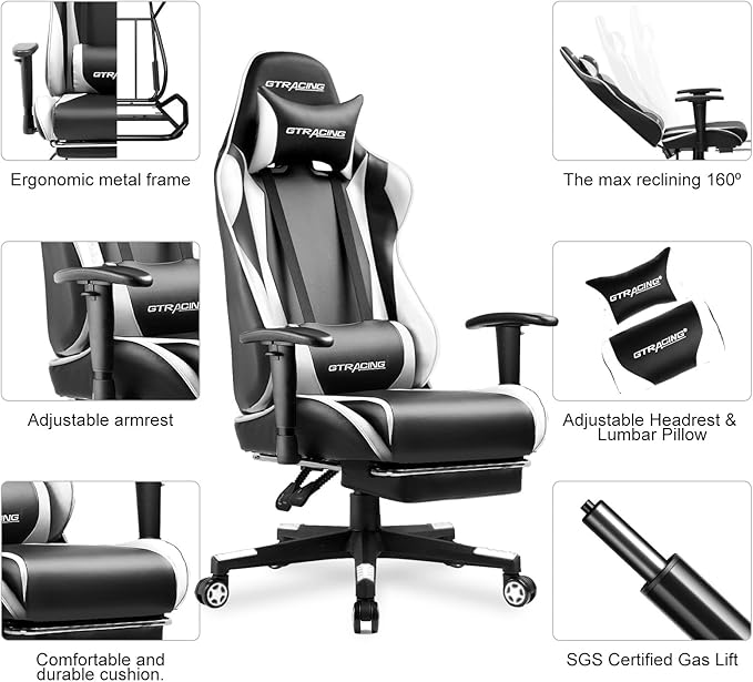 GTRACING Gaming Chair with Footrest, Ergonomic Computer Game Desk Chair - Image 6