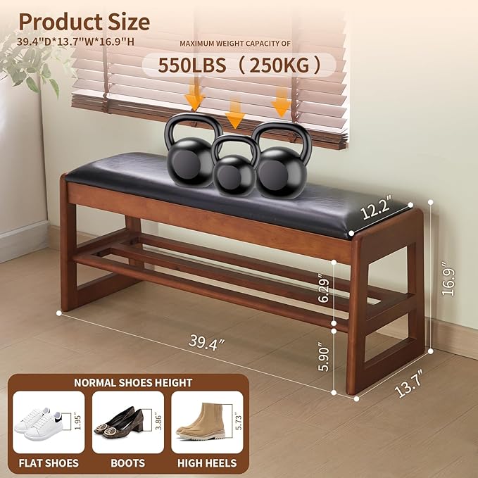 Shoe Rack Bench with Storage-Wood Shoe Bench - Image 2