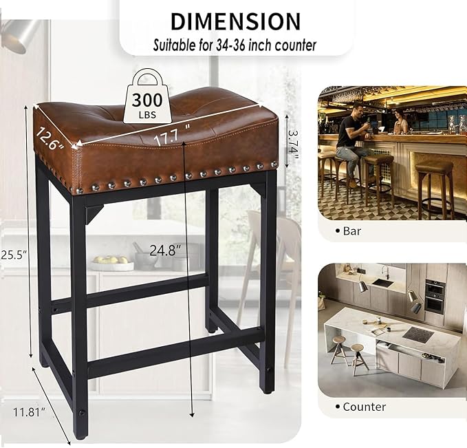 Bar Stools Set of 2, Counter Height Bar Stools - Image 3