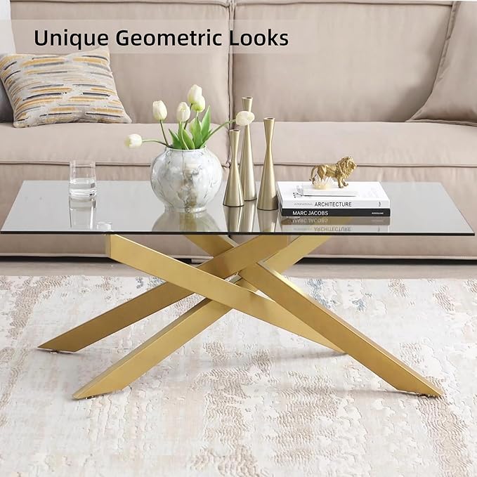 Rectangle Modern Coffee Table, Tempered Glass Top and Metal Tubular Leg - Image 3