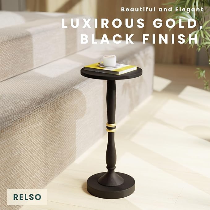 Relso Sceptrum Solid Wood Black Side Table – 24" Tall Round End Table, Narrow - Image 5