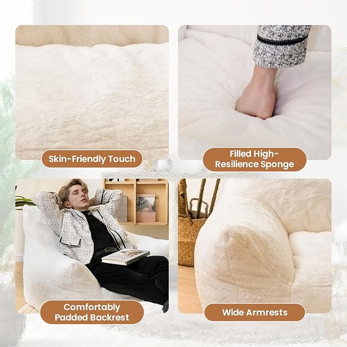 Bean Bag Chair with Ottoman, Armrest Bean Bag Chairs with Filler, Ultra Soft - Image 5