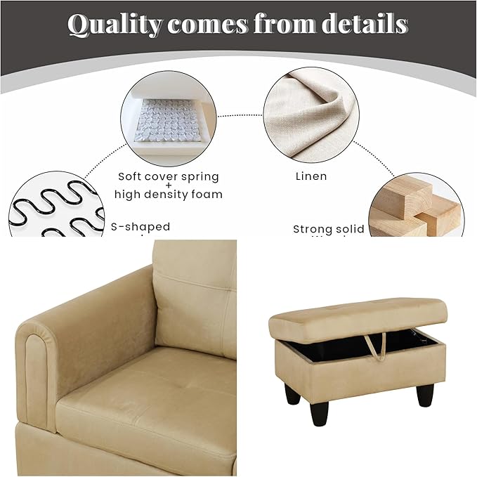 Sectional Couch with Otttoman, Modern Modular Couches with Cup Holders - Image 5