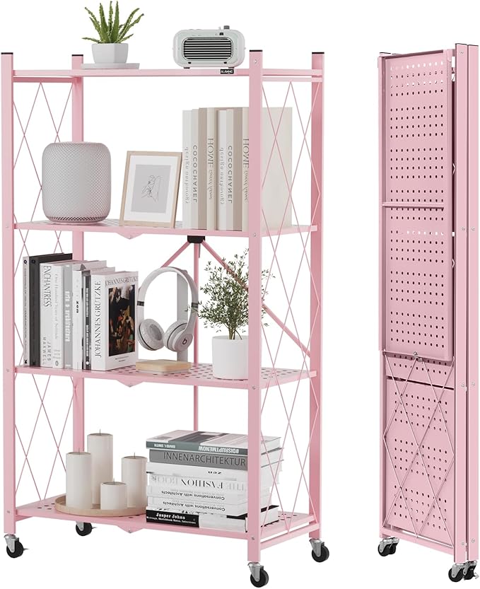ALANNG Storage Shelves with Wheels, Bookshelf with Storage, No Assembly Metal by ALANNG