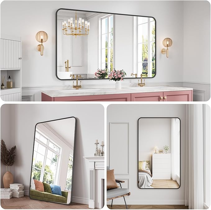 Koonmi Bathroom Mirror, 36X60 Inch Black Metal Framed Mirror - Image 3