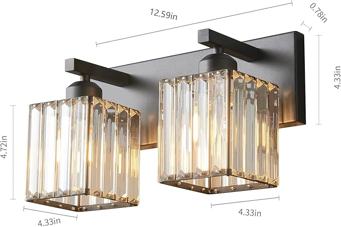 Modern Bathroom Vanity Light 2-Lights Black Crystal Bathroom Wall Light Vanity - Image 7