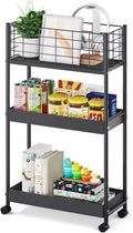 KINGRACK 3-Tier Metal Rolling Cart, Slim Storage Cart, Mobile Shelving Unit by KINGRACK