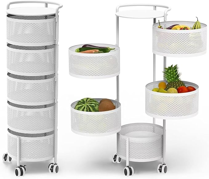 JAQ Rotating Fruit Basket, 5-Tier Metal Sturdy Kitchen Storage Rack Carts No by JAQ-BuyNow