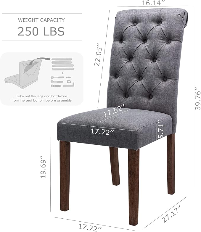 COLAMY Button Tufted Dining Chairs Set of 2, Parsons Upholstered Fabric Dining - Image 3
