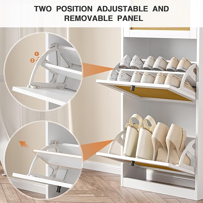 Rattan Shoe Cabinet with 3 Flip Drawers, Narrow Shoe Rack Cabinet with - Image 5