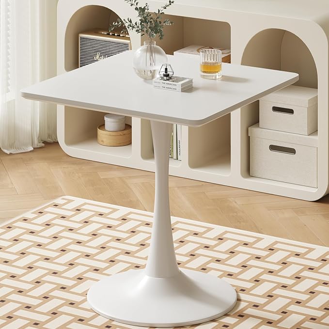 White Square Tulip Table for 2 Person, 24 Inch Small Dining Table by Aofure