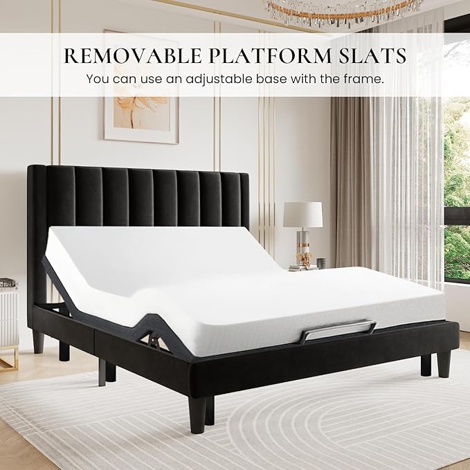 SHA CERLIN Twin Bed Frame/Velvet Upholstered Platform Bed Frame - Image 7