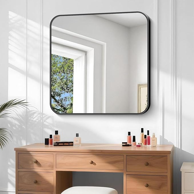 Bathroom Mirror, 40 x 36 inch Black Rectangle Wall Mirror, Metal Frame - Image 2