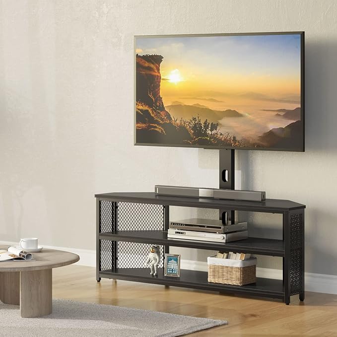 Rolanstar TV Stand with Mount and Power Outlet, Swivel TV Stand with LED Lights - Image 4