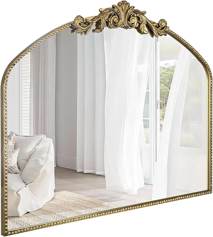 AIXI HOME Vintage Gold Arched Mirror 40"X31", Antique Baroque Mantel Wall Mirror by AIXI+HOME