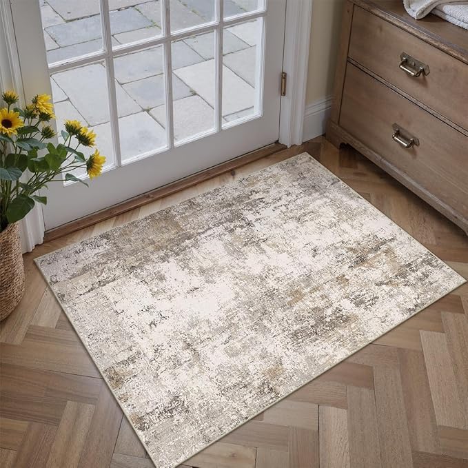 2x3 Washable Area Rug Brown Grey Neutral Abstract Entryway Kitchen Non Slip Low - Image 5