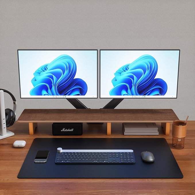 Aothia Large Dual Monitor Stand Riser, Solid Wood Desk Shelf - Image 3