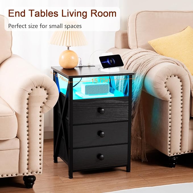 AMHANCIBLE LED Nightstand with Charging Station, Smart End Side Table with USB - Image 8