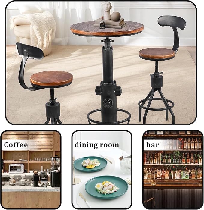 Industrial Bistro Bar Table 38.6-44.4inch Height Adjustable Farmhouse Pub Table - Image 3