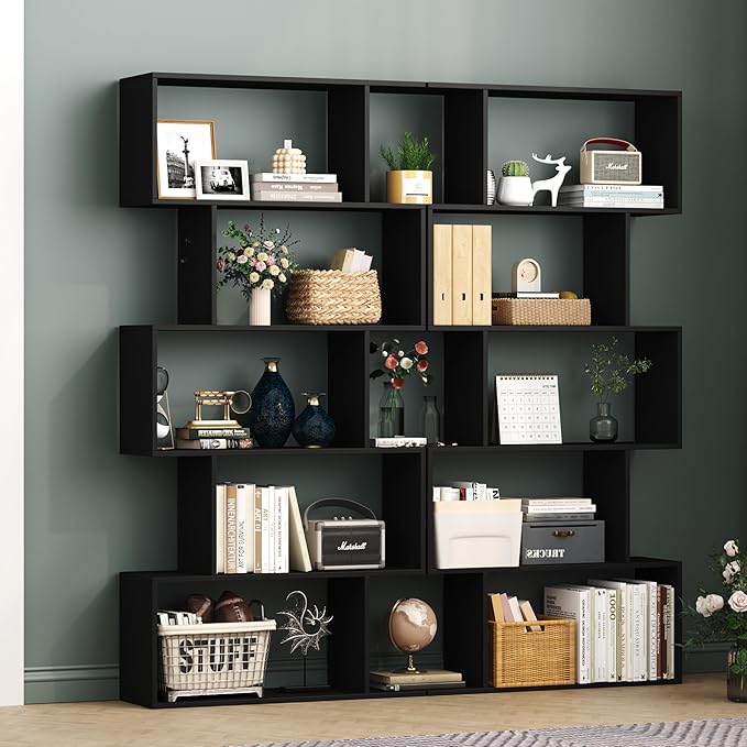 Yusong Bookshelf 5-Tier, Geometric Bookcase S Shaped Book Shelves - Image 6