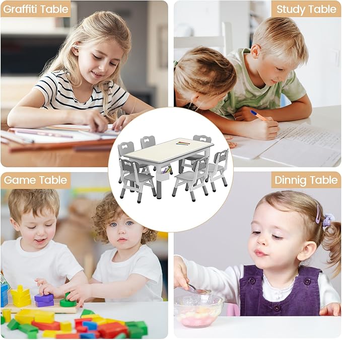 GarveeHome Kids Table and 6 Chairs Set, Height Adjustable Toddler Table and - Image 6