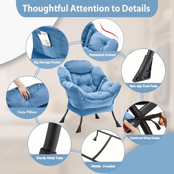 Lazy Chair Thick Padded, Comfy Velvet Accent Lounge Chair - Image 5