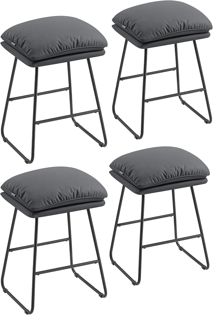 VASAGLE Bar Stools Set of 4, Counter Height Bar Stools, Leather Counter Stools - Image 3