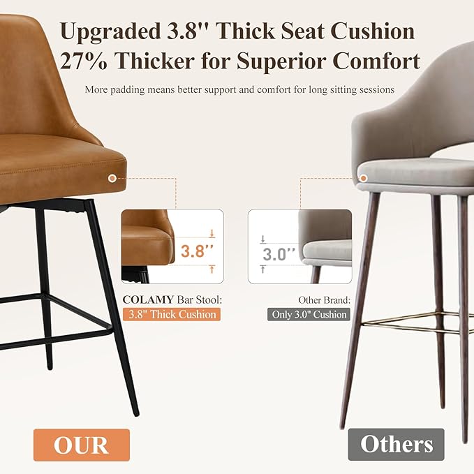 COLAMY Bar Stools Set of 4, 26.18" Counter Height Swivel Stools - Image 4
