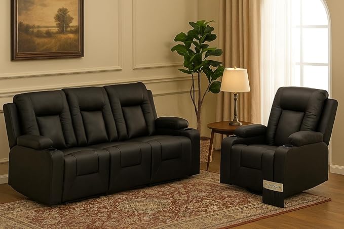 LUCKLIFE Leather Recliner Sofa Set by Unknown