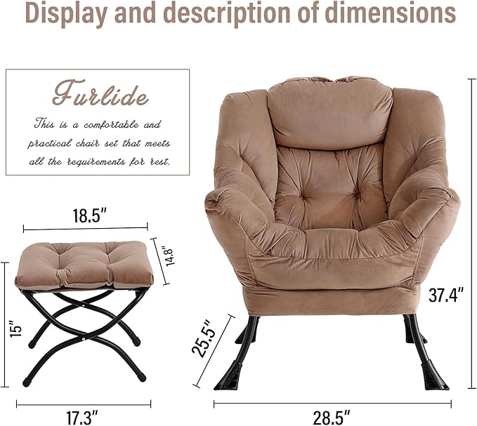 Lazy Chair with Ottoman, Modern Chair with Folding Footrest, Lounge Accent Chair - Image 2