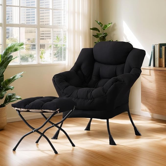 Lazy Chair with Ottoman, Large Modern Lounge Accent Chair with Armrests and - Image 2