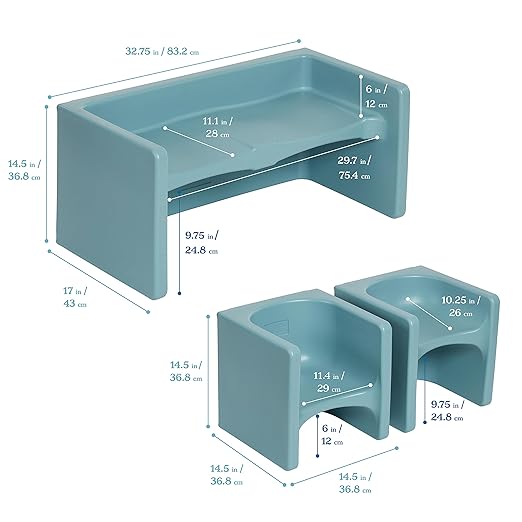 ECR4Kids Tri-Me Table and Cube Chair Set, Powder Blue - Image 2