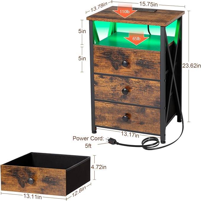 AMHANCIBLE LED Nightstand with Charging Station, Smart End Side Table with USB - Image 3