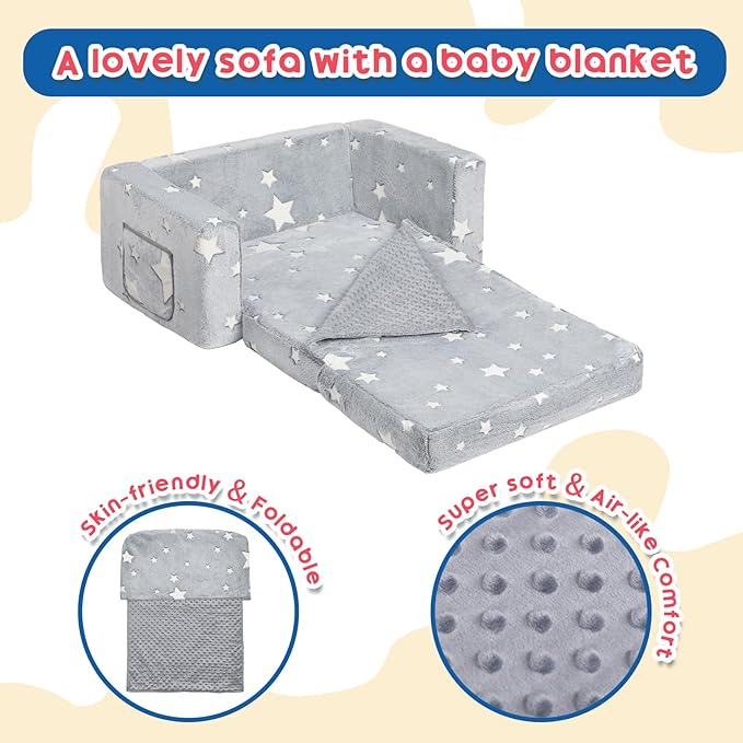 ALIMORDEN Fold Out Toddler Couch, Extra Wide Comfy 2-in-1 Cuddly Sherpa Sofa - Image 6
