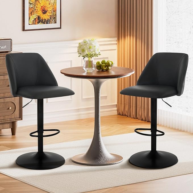 COLAMY Bar Stools Set of 4, Modern Swivel Bar Chairs, Adjustable PU Leather - Image 3