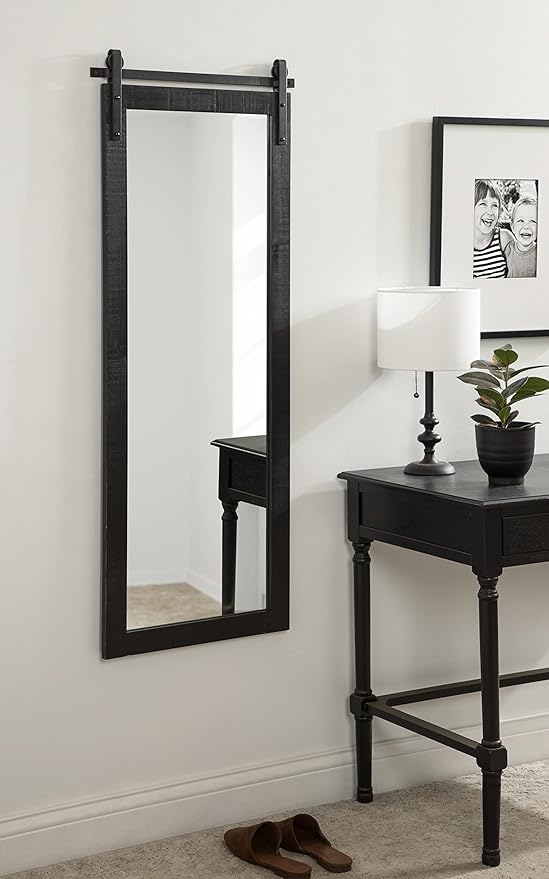Kate and Laurel Cates Farmhouse Wood Framed Panel Wall Mirror; 18 x 50; Black; - Image 2